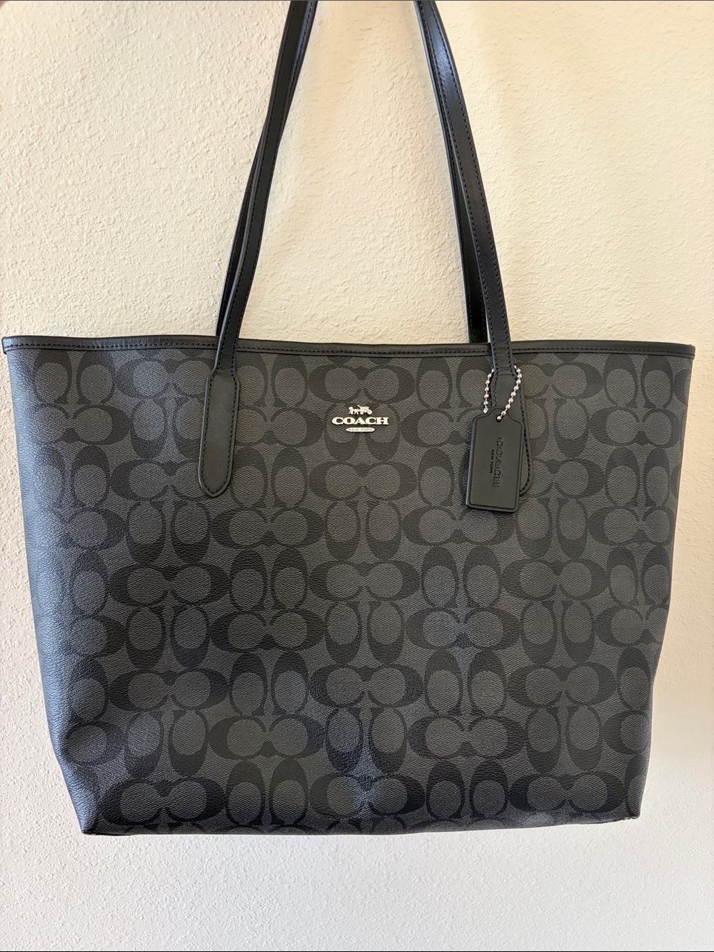 Coach Black Signature Monogram Tote with Black Trim